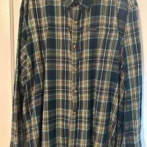 Columbia Men's Teal and Yellow Plaid Shirt